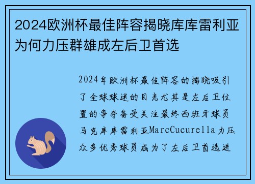 2024欧洲杯最佳阵容揭晓库库雷利亚为何力压群雄成左后卫首选